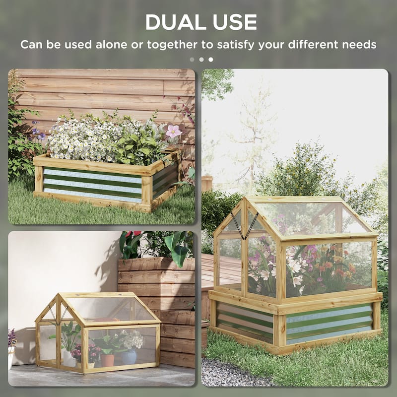 Raised Garden Bed with Polycarbonate Greenhouse,Wooden Cold Frame Flower Planter Protection,Peak Roof,35.5" x 31.5" x 36"