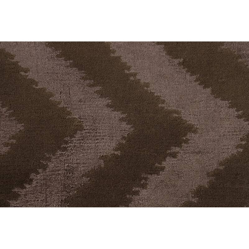 Brown Chevron Style Nepalese Oriental Rug Hand-Knotted Wool Carpet - 6'0" x 8'8"