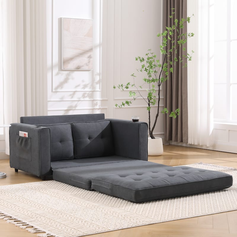 3-in-1 Upholstered Futon Sofa Convertible Sofa bed,Foldable Tufted Loveseat with Pull Out Sleeper Couch Bed
