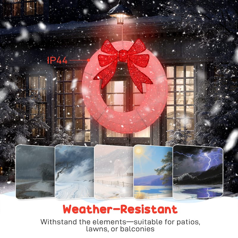 Outsunny 60in Lighted Xmas Wreath: Dual-Color LED, 44 Modes,Indoor/Outdoor