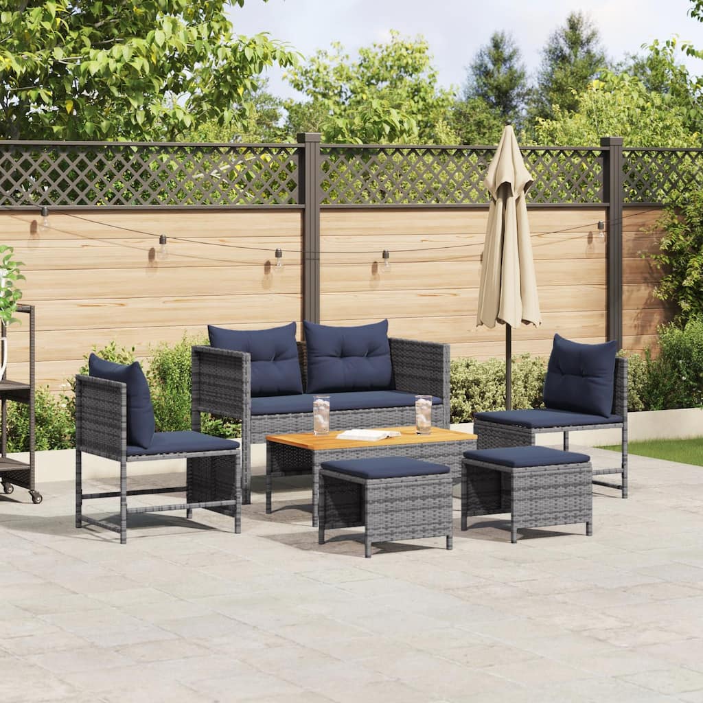 vidaXL Outdoor Sofa Set Grey and navy blue Rattan with metal frame - 44.5 x 21.7 x 27.6