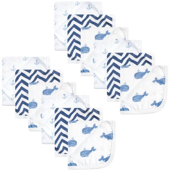 slide 1 of 1, Hudson Baby Infant Boy Cotton Muslin Washcloths, Blue Whales, One Size - Blue Whales - One Size One Size - Blue Whales