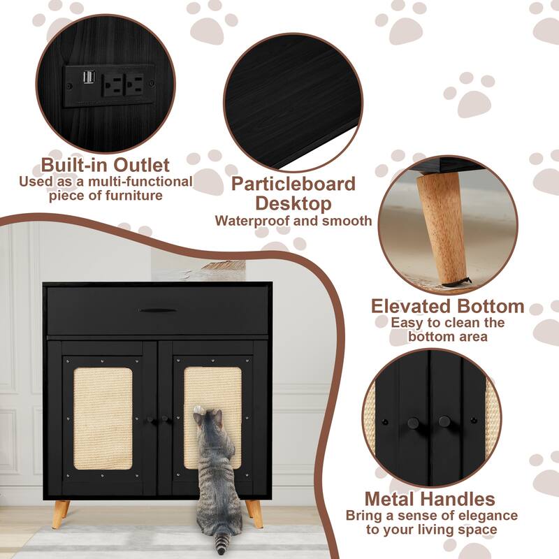 EROMMY Cat Litter Cabinet with Drawer - Hidden Litter Box Furniture with Ventilation and Scoop Slot