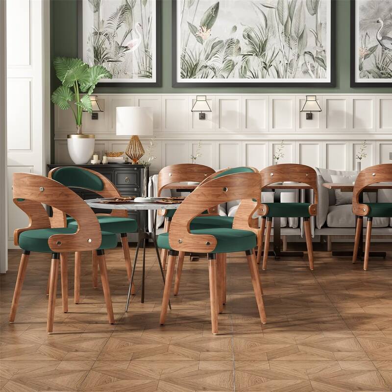 Modern Upholstered Dining Chairs with Curved Backrest (Set of 2)