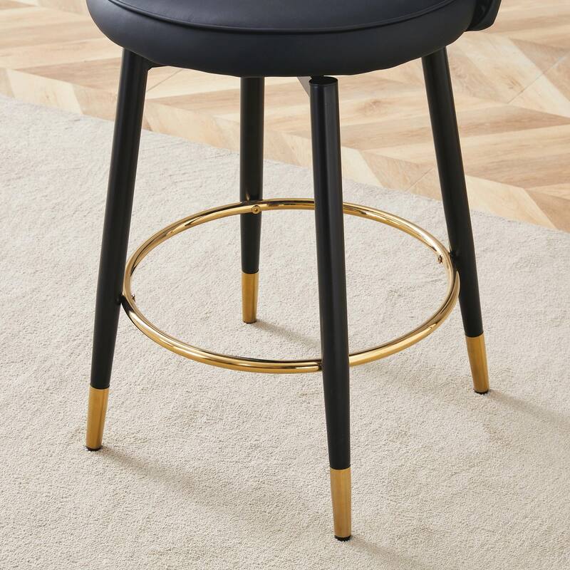 360°Rotatable Bar Chair, Modern Pu Comfortable Upholstered Bar Chair With Metal Legs For Dining Room, Kitchen, Set Of 2