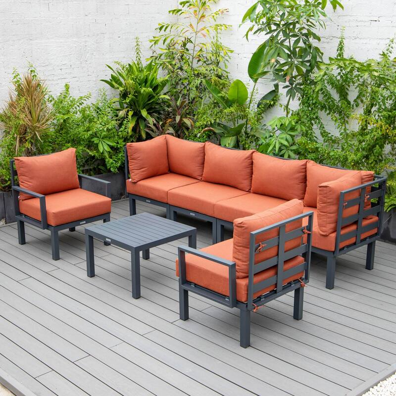 Outdoor 7-Piece Modern Patio Sectional Sofa Set Aluminum Frame W/ Coffee Table for Outdoor Summer Porch Backyard - Orange