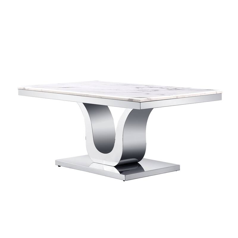 White Coffee Table with Stainless Steel Silver U Base and 48 smooth white textured top For Living Room - 48.03'' x 25.98'' x 20.08''  - MDF