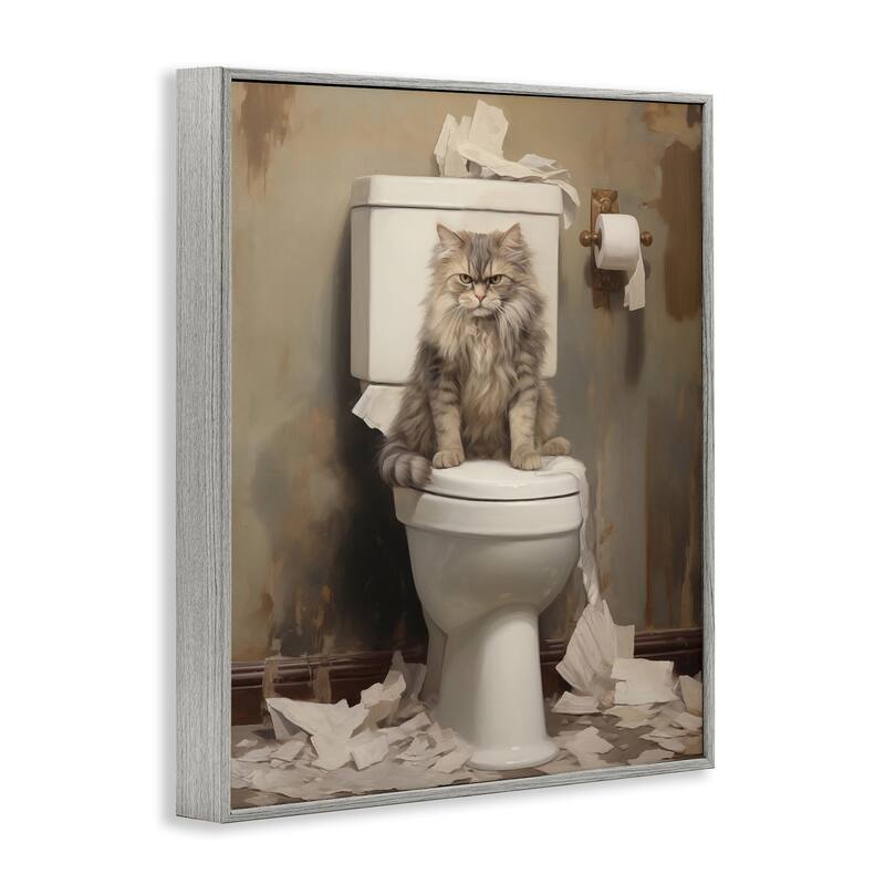 Stupell Cat & Torn Toilet Paper Framed Giclee Art Design By Arlington Prints