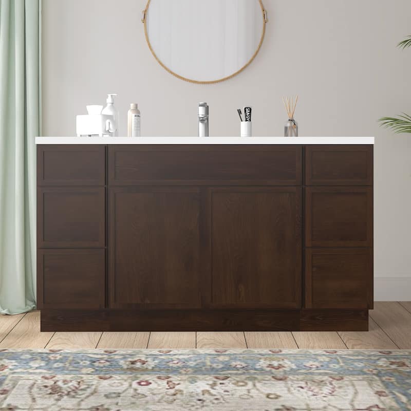 Vanity Art 63" Birch Freestanding Bathroom Vanity Cabinet without Top - Brown
