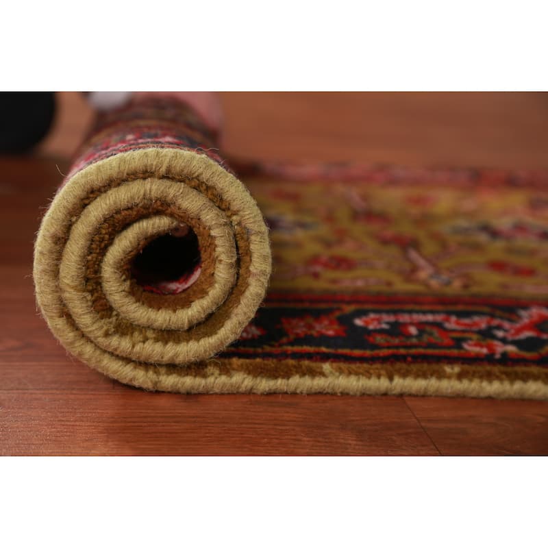 Hand Knotted Oriental 100% Wool Carpet Traditional Geometric Yellow & Gold Heriz (serapi) Runner Rug - 7' 11'' X 2' 7''