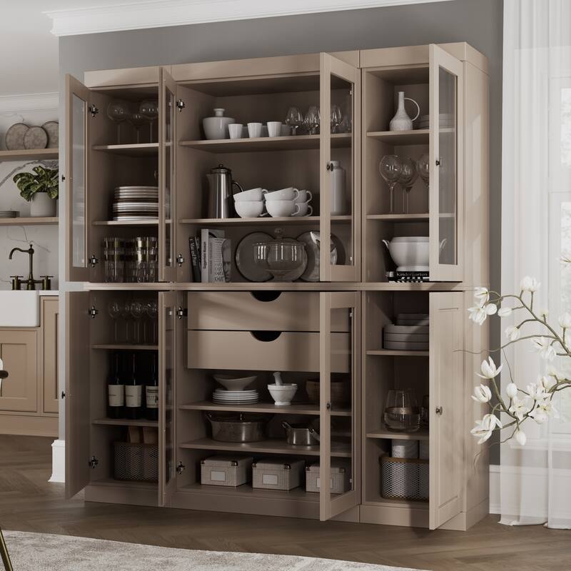 Palace Imports 100% Solid Wood Pantry China Cabinet, Raised Panel & Clear Glass Doors, 2 Drawers, 65" Wide, 71.5" Tall