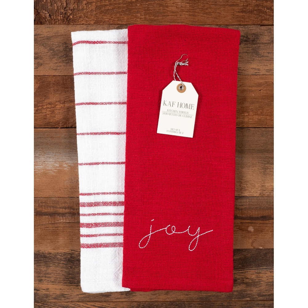 KAF Home Set of 4 Monaco Relaxed Casual Slubbed Kitchen Towel | 100% Cotton Dish Towel, 18 x 28 Inches Farmhouse Kitchen Towel (Red)