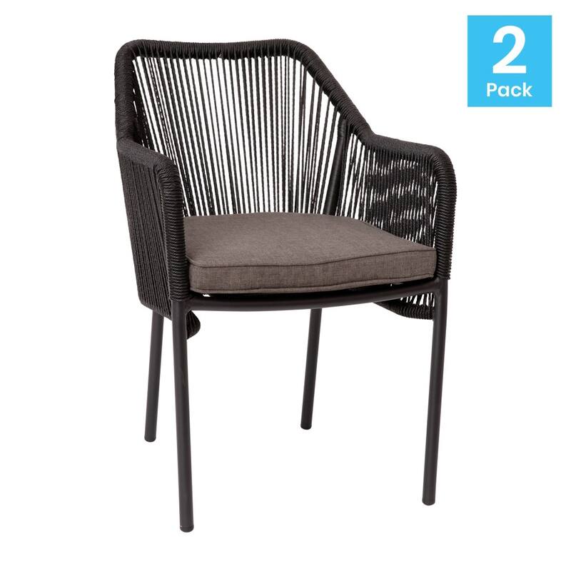 Woven Indoor/Outdoor Stacking Club Chairs - Cushions-Set of 2