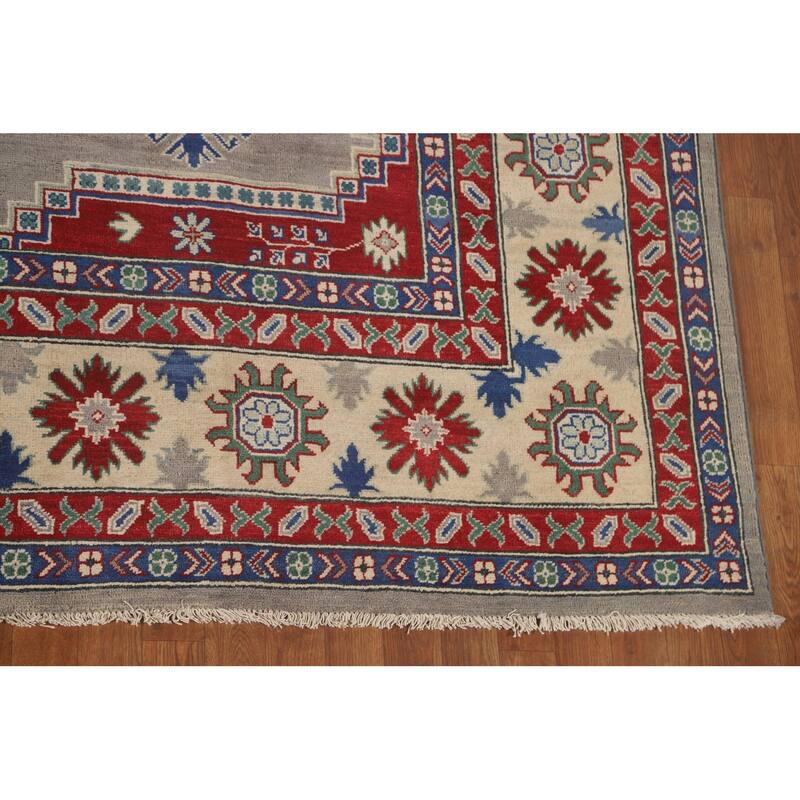 Large Geometric Kazak Oriental Area Rug Handmade Wool Carpet - 9'9" x 13'9"