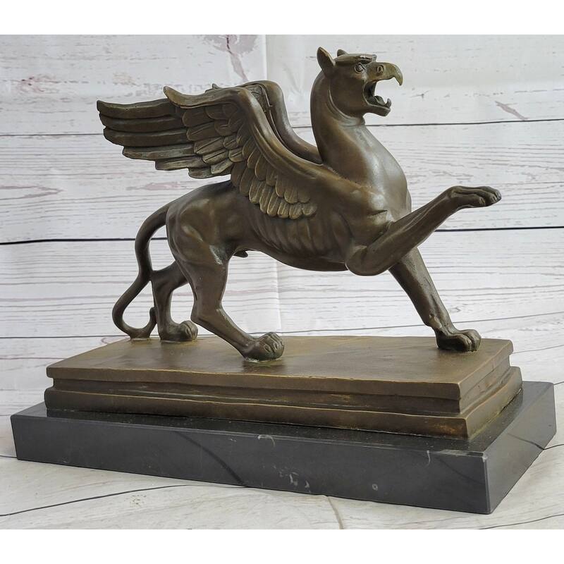 Welsh Dragon Griffin Mythological Creature Bronze Metal Statue Sculpture On Marble Base 9 Inches X 13 Inches