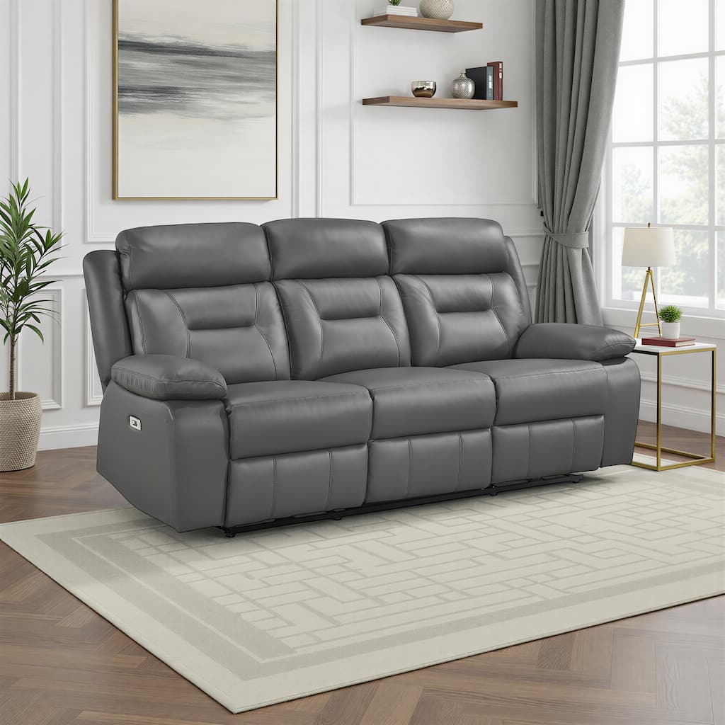 Garrey 87" Leather Power Double Reclining Sofa with USB Ports