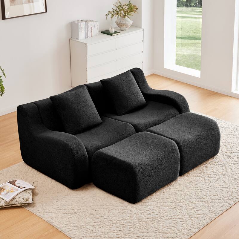 Anmytek Plush Boneless Teddy Fabric Chaise Lounge Sofa - Ergonomic Curved Armrests
