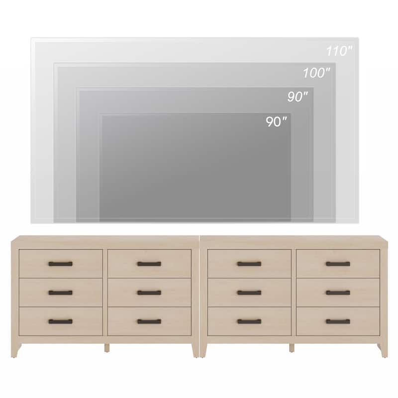 WAMPAT 106'' Rustic TV Stand Dresser - Farmhouse Entertainment Center with 12 Storage Drawers