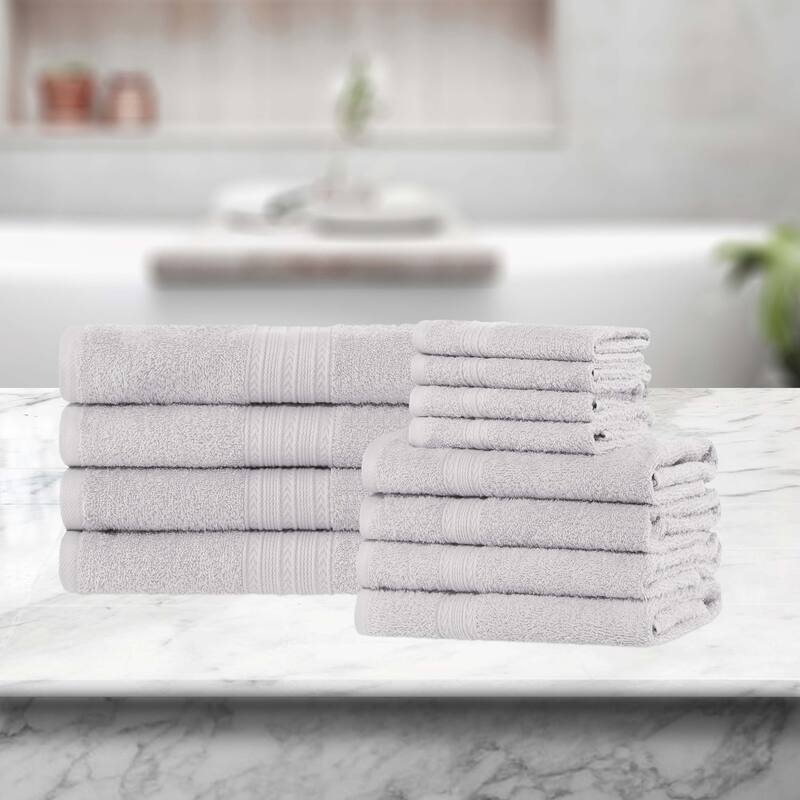 Superior Eco-Friendly Sustainable Cotton 12-Piece Bathroom Towel Set - Silver