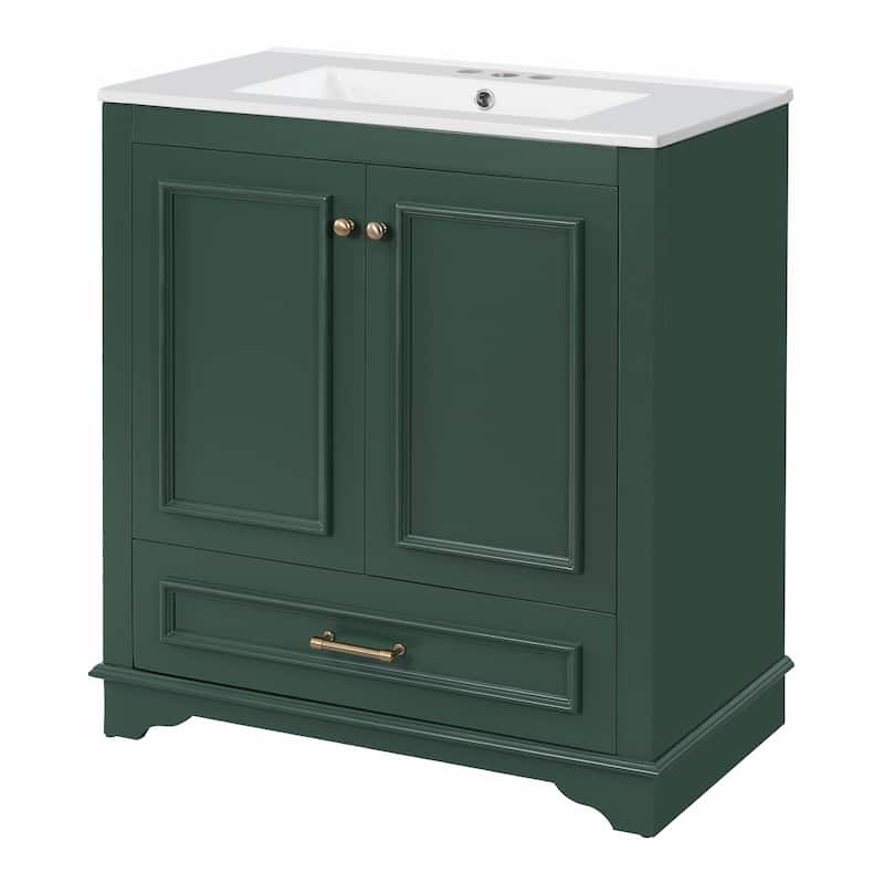 30" Luxurious Bathroom Vanity with Ceramic Sink - Bathroom Cabinet with 2 Large Soft Closing Doors