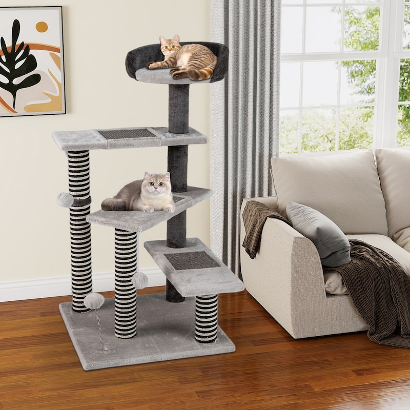 Gymax 2-in-1 Cat Tree Tower Pet Steps w/ Scratching Posts Hanging Toy