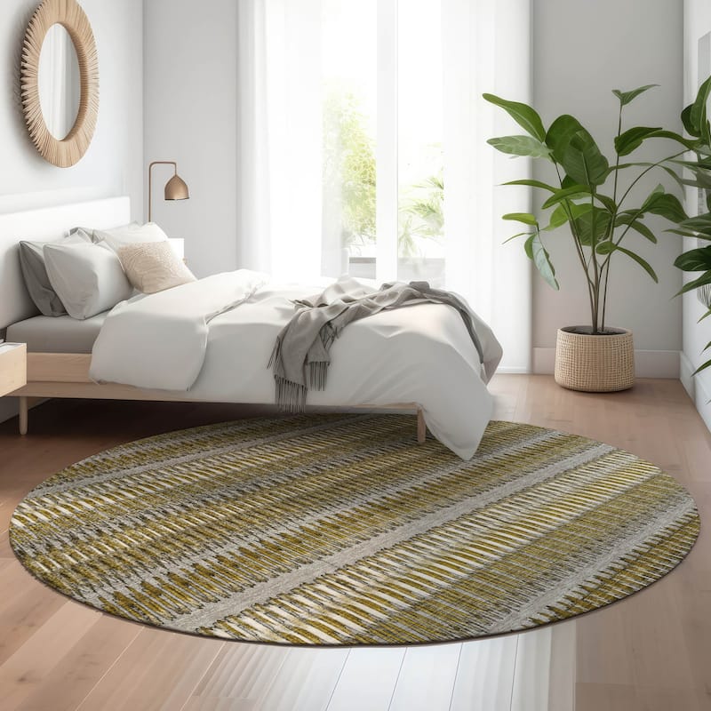 Premium Washable Super Soft Modern Stripe Mayfield Rug - Coffee - 8' x 8' - Round