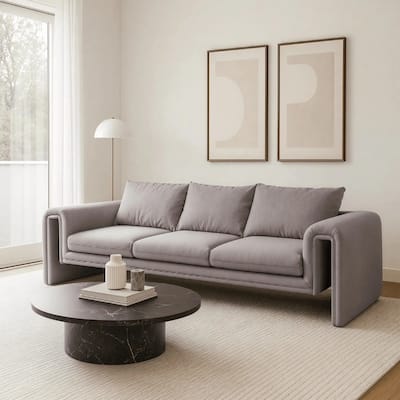 Ely Three-Seater Sofa Upholstered in Linen with Iron Frame and Removable Cushions