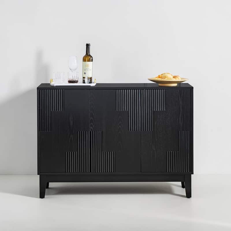 44 Inch Mid Century Modern Buffet Cabinet with Adjustable Shelves, Farmhouse Sideboard Storage Cabinet - Black