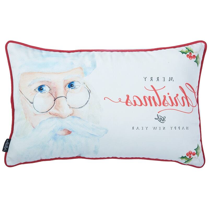 HomeRoots 20" X 12" Red and White Christmas Santa Polyester Pillow Cover