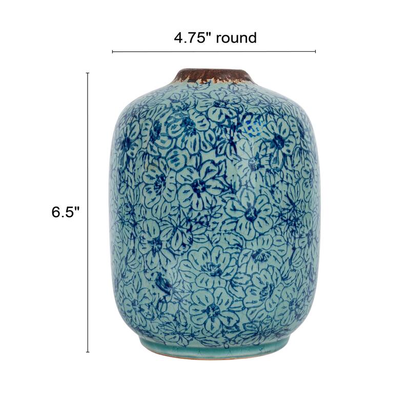 Decorative Terra-cotta Vase with Floral Pattern with Distressed Finish