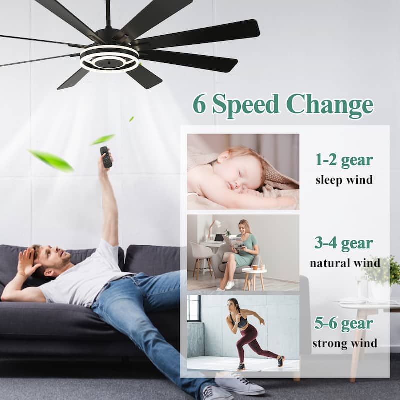 Cusp Barn 72" Modern LED Ceiling Fan with Lights and Remote, Reversible 6 Speeds Chandelier Ceiling Fan for Large Room