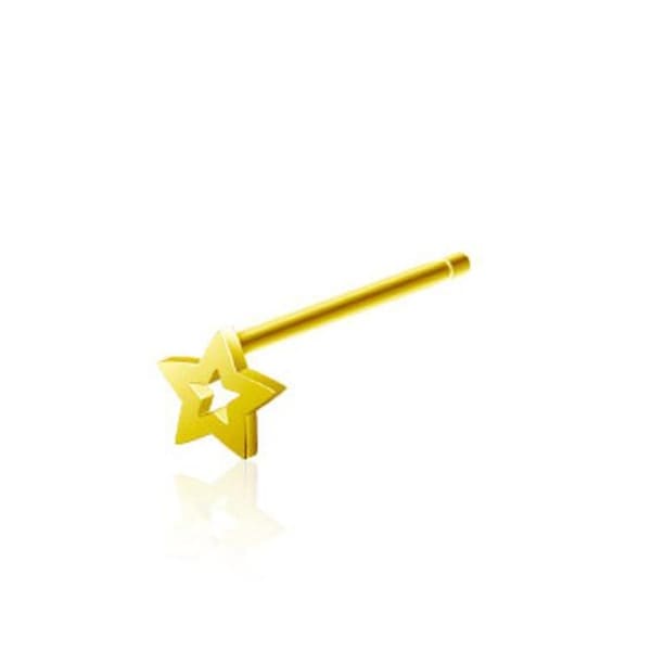 20 GA .925 Sterling Silver Gold Plated Bendable Nose Ring with 3mm Hollow Star 1/2" Long (Sold Ind.)