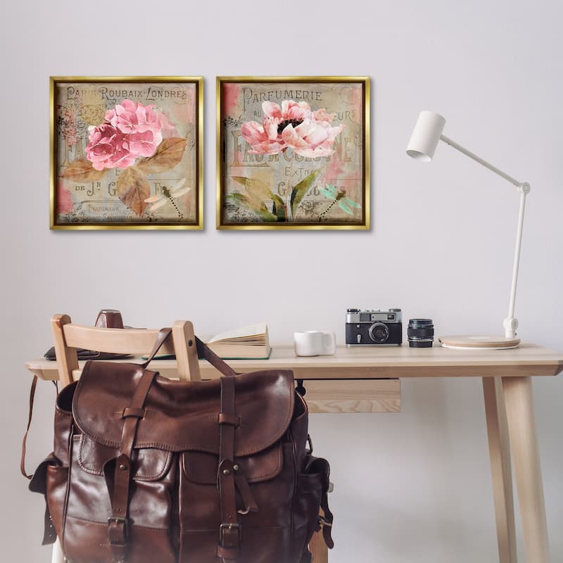 Stupell Vintage Collage French Florals Framed Floater Canvas Wall Art Design By Sasha (Set of 2)