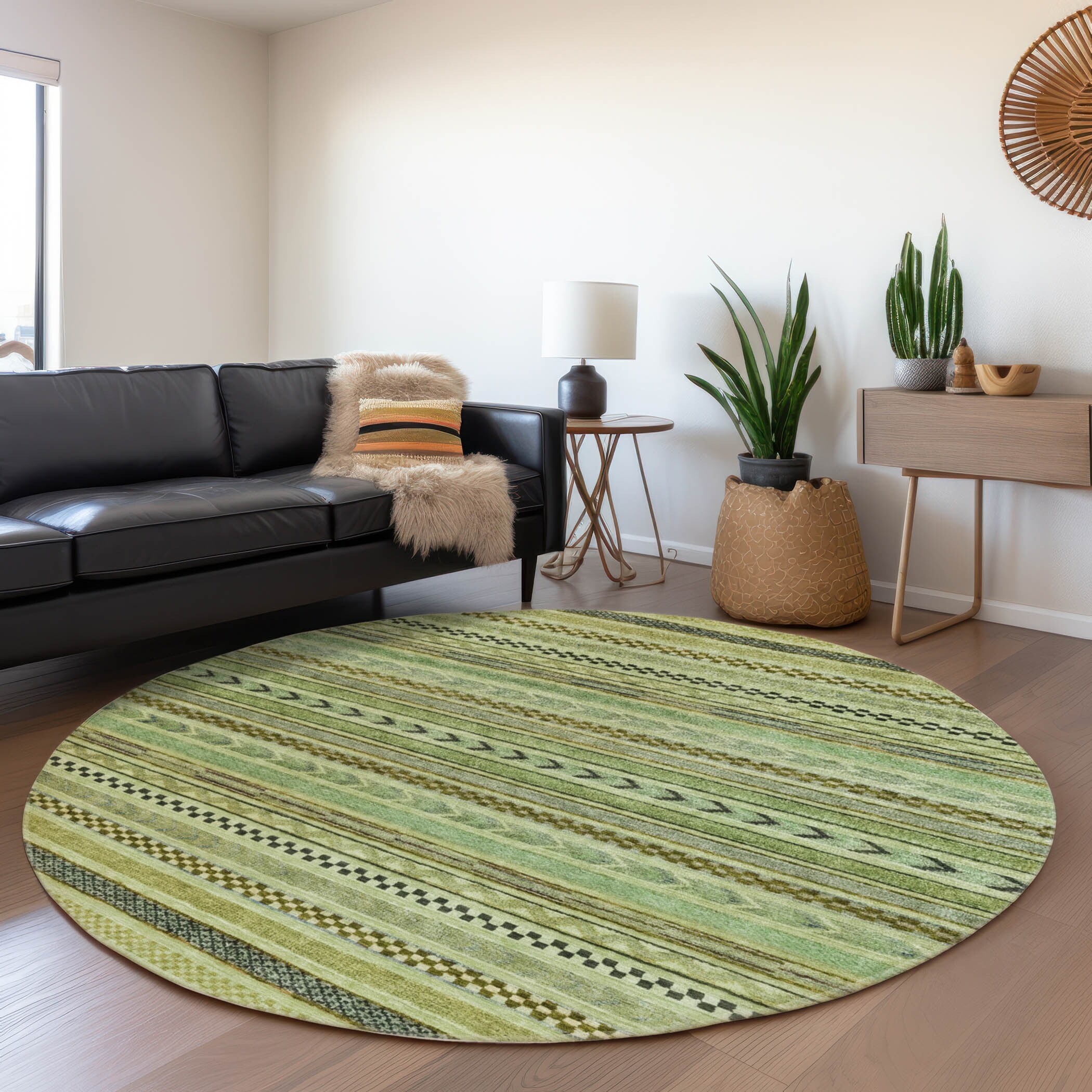 Machine Washable Indoor/ Outdoor Stripe Abstracts Chantille Rug