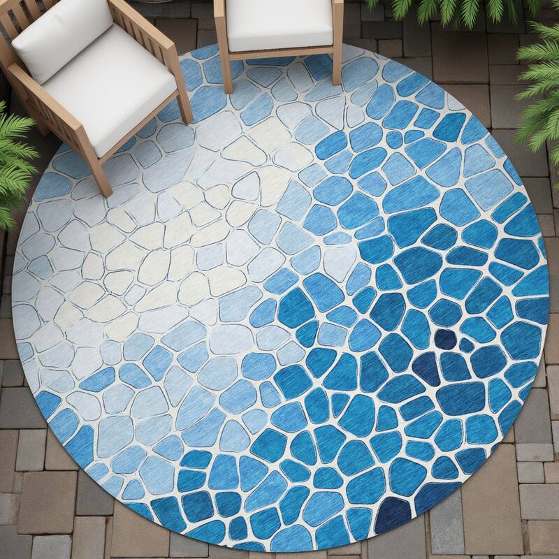Machine Washable Indoor/Outdoor Contemporary Ombre Chantille Rug - Blue - 8' x 8'