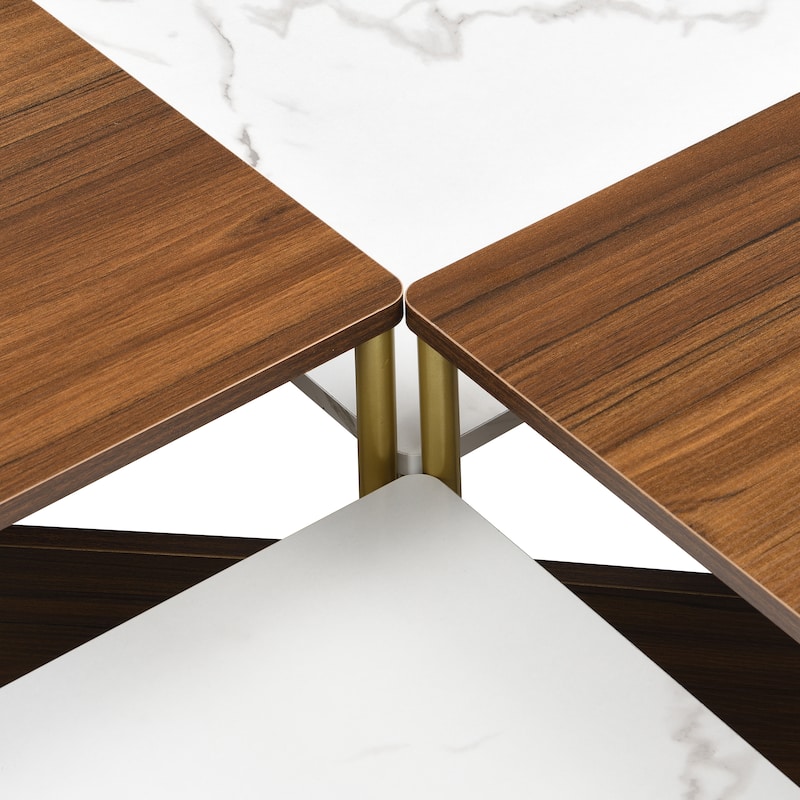 Roomfitters Set of 4 Nesting Coffee Tables, Modular Square Faux Marble Accent Tables