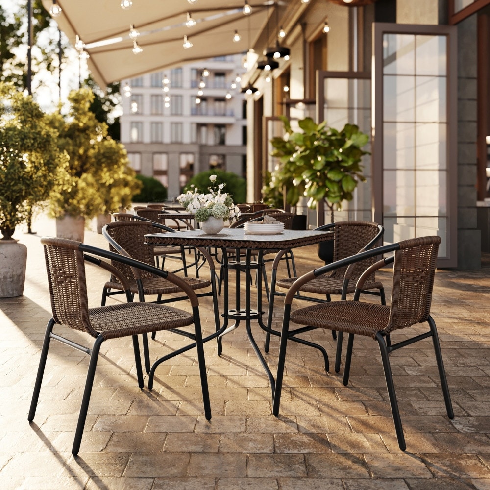 5-Piece Square Indoor/Outdoor Patio Table and Rattan Chairs Set - 28"W x 28"D x 28"H