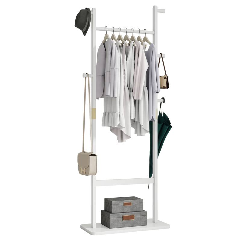 Modern StyleSolid Wood Coat Rack with Standing Hanger, 5 Hanging Rods, Easy to Assemble, for Entrance and Hallway