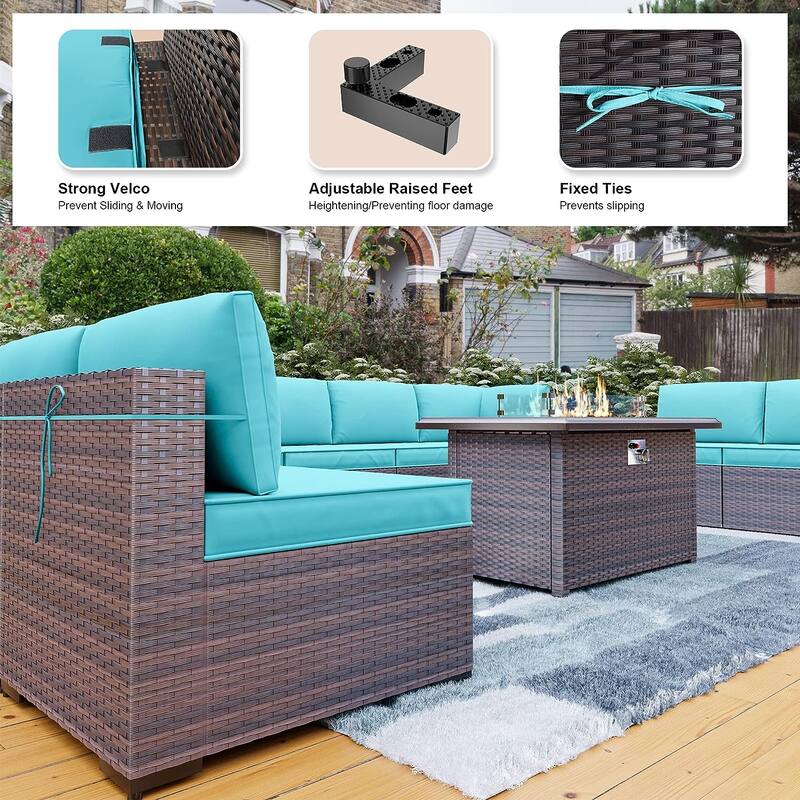 Kullavik 10 Pieces Outdoor Patio Furniture Set with Fire Pit Table