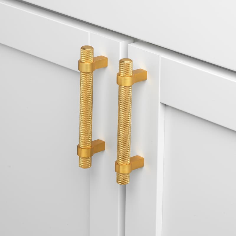 3 in Screw Center Solid Steel Bar Pull Cabinet Handle Pull (Pack of 5) - Brass Gold