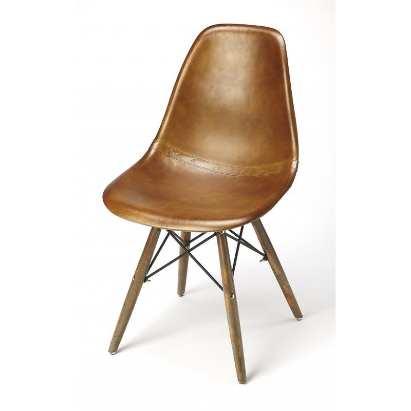 Modern Faux Leather Side Chair with Copper Legs and Brown Upholstery - 18” x 16” x 32”