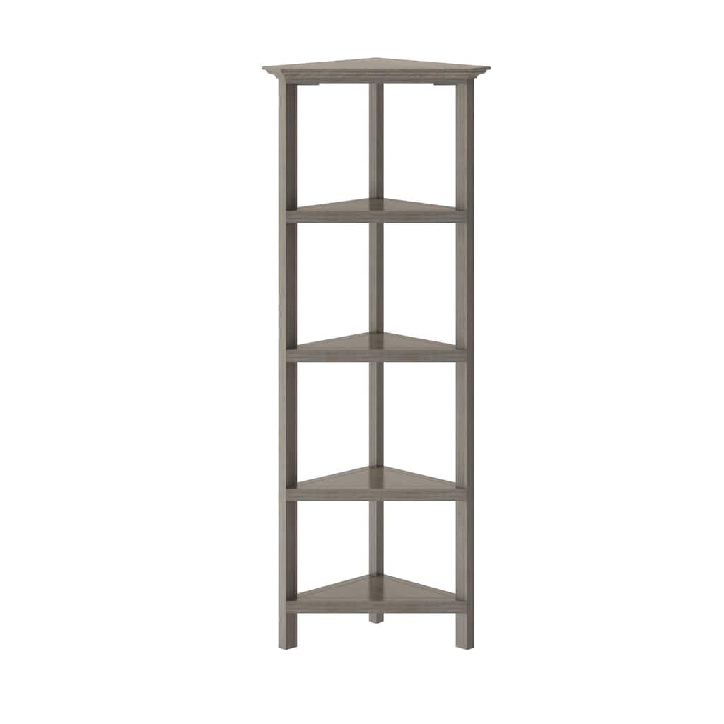 59.75" Washed Gray Wooden Open Shelf Corner Bookcase
