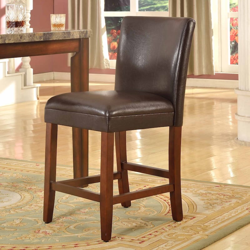 24-inch Luxury Brown Faux Leather Barstool - 24 inches - Brown