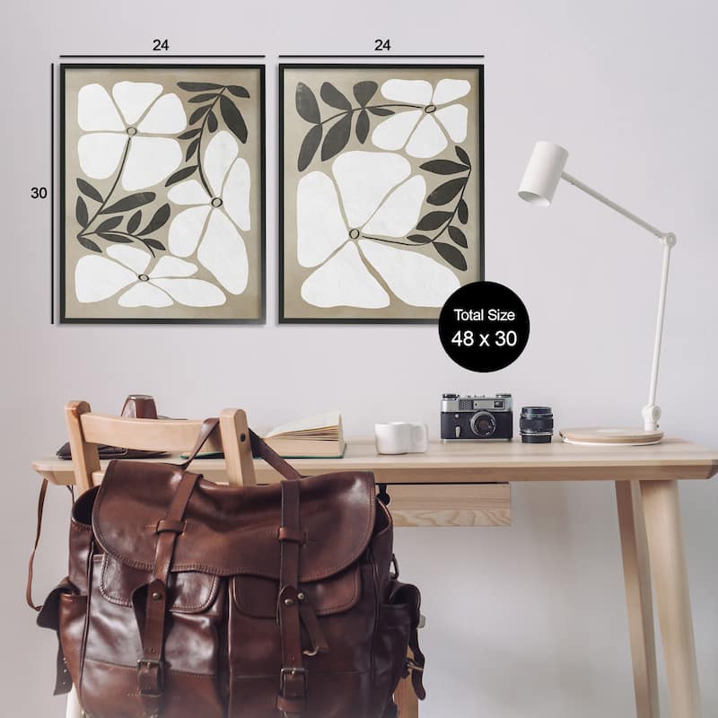 Stupell Neutral Bohemian Flowers Framed Giclee Art Design By Victoria Barnes (Set of 2)