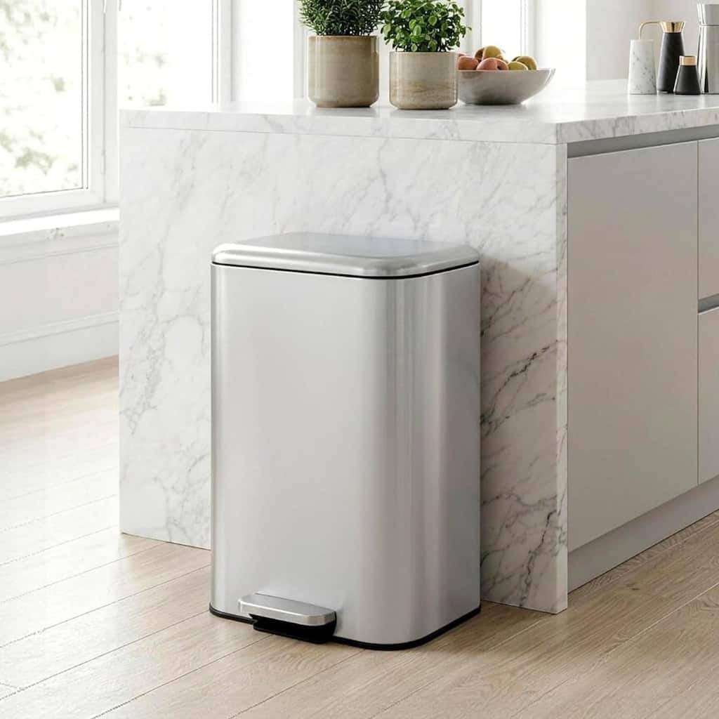13 Gal Fingerprint-Proof Step Rubbish Bin, Trash Can for Bathroom, Kitchen