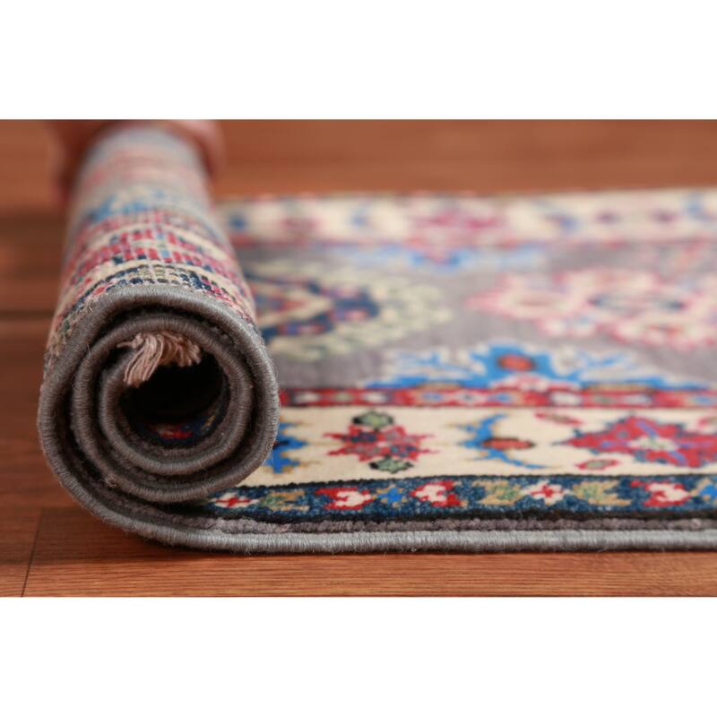 Traditional Gray Kazak Oriental Foyer Rug Hand-Knotted Wool Carpet - 2'0"x 3'0" - 2'0"x 3'0" - Grey