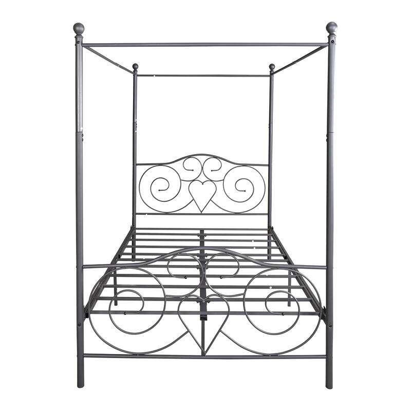 Canopy Metal Bed Frame with Vintage Style Headboard & Footboard ，Easy DIY Assembly All Parts Included