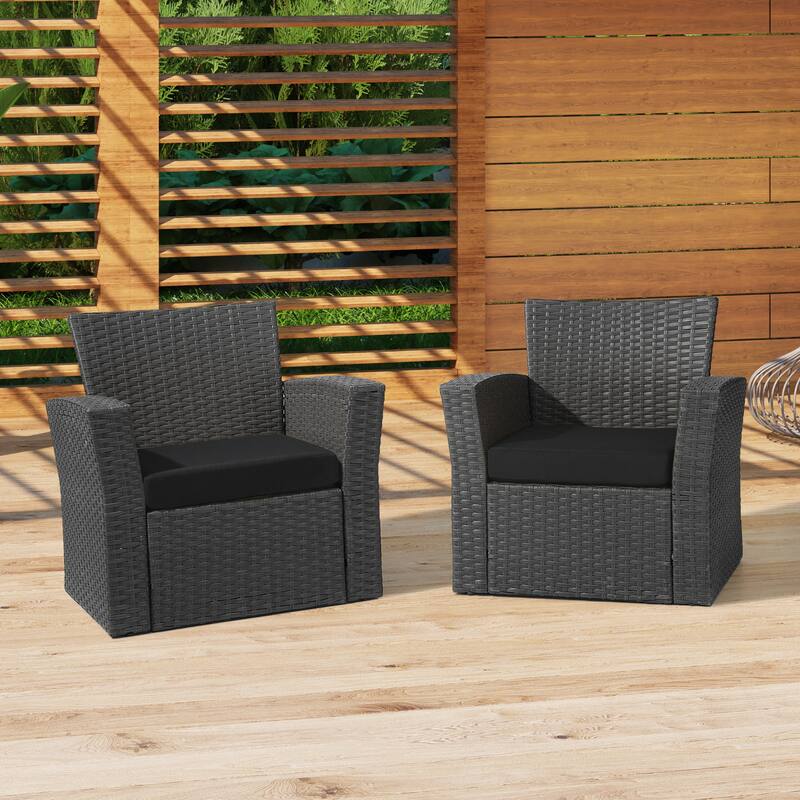 Fading Free All Weather Outdoor Patio Seat Cushions (Set of 2) - Without Welt - Black