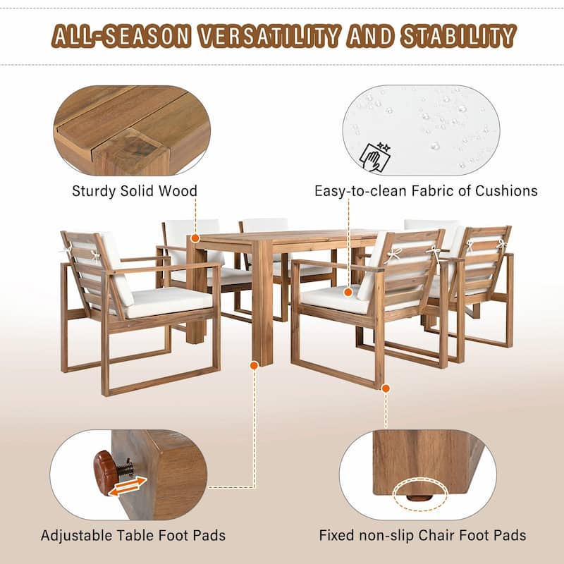 7-Piece Patio Dining Set for 6 - Outdoor Table and Chairs with Umbrella Hole