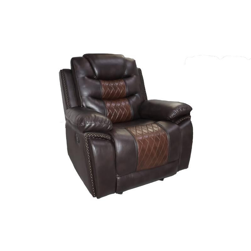 Asher 39 Inch Manual Recliner Chair, Wood, Pocket Coils, Brown Faux Leather